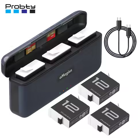 Probty 1850 mAh Endurence Battery For GoPro Hero 12 11 10 9 Gopro Accessories With Battery Box For G