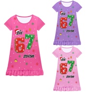 82871 Kids Girls Steal a Brainrot 67 Print Short Sleeves Dress