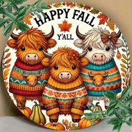 HELLOYOUNG Rustic Fall Welcome Sign Metal Wall Decor Plaid Cow Art Home
