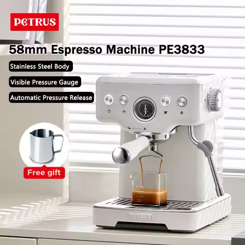 Petrus Espresso Coffee Machine Stainless Steel Coffee Maker With 58MM Portafilter Commercial Steam W