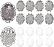 PH PandaHall 10 Sets Brooch Cabochon Vintage Oval Cabochon Bezel Antique Silver Photo Brooch Blank B