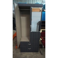 Dark Brown Wood Wardrobe With Mirror Almari Baju Kayu Dengan Cermin