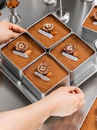 1個提拉米蘇包裝鐵盒，慕斯蛋糕容器，適用於烘焙和糖果的方形小鐵罐