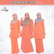 Tema Salmon Peach &amp; Peach Baju Kurung Dewasa Plus size Plain Lace Moden Muslimah Terkini Tunang Bridesmaid Kenduri Raya (Size 34-60)