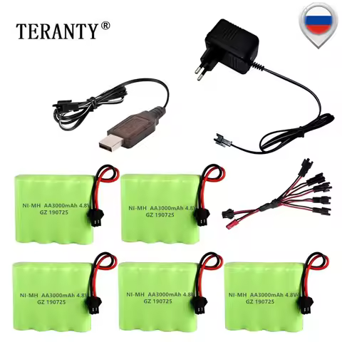 (SM Plug) 4.8v 3000mah NiMH Battery Charger Set For Rc toys Cars Tanks Robots Boats Guns Ni-MH AA 4.