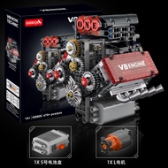 American V8 Engine Mechanical Engine Multi-Cylinder Model Mechanical Assembly Building Block Boy Toy