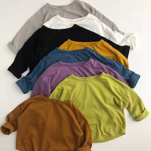 Baby Boys Basic Tee Long Sleeve T-shirts Pure Cotton Baby Girl Tops Kids T-shirt Cotton Spring Tee S