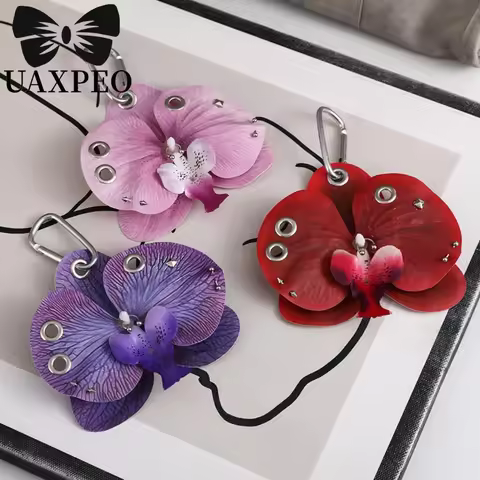 Fashion Simulation Flower Orchid Lily Keychain Colorful Backpack Decoration Flower Bag Pendant Gifts
