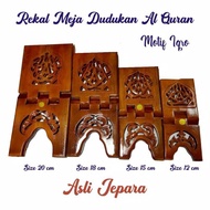 KAYU Rekal, recal, rechal for the Qur'an.. iqrok motif, clear gloss mahogany teak wood