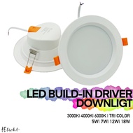 Tri-color Round LED downlight integrated driver type 5w 7w 12w 18w