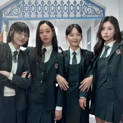 Korean Drama Friendly Rivalry Lee Hye ri Chung Su Bin School Uniform Campus Style Dress Dark Green S