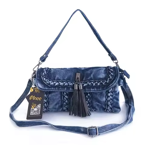 iPinee brand new retro women messenger bags small shoulder bag high quality Denim tote bag small clu