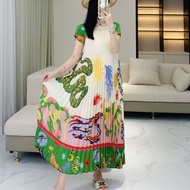 Japan original Issey Miyake Pleated High-end Temperament Dress Mother Summer Loose Floral Dress Wome