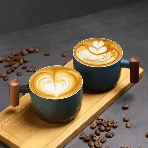 1/2/4/6pcs Ceramic Coffee Cups, Water Cups, Tea Cups, Coffee Cups With Wooden Handles, Ceramic Tea C