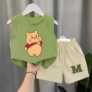 Children's vest summer outfit set, baby's clothing, handsome boy's summer sleeveless cartoon bear sh
