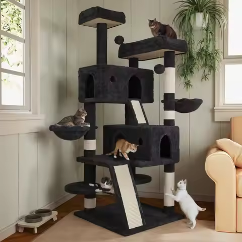 66 Inches Multi-Level Large Cat Tree Tower for Indoor Big Feline/Cozy Plush Perches/Condo/Sisal Scra