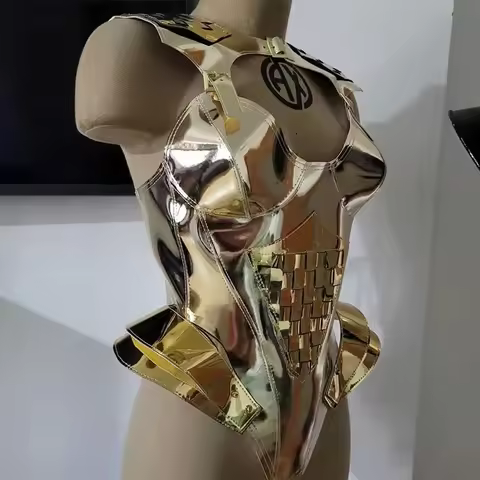 2025 Drag Clothes Futuristic Armor Golden Bodysuit Women Stage Performance Wear Gogo Show Cosplay Ou