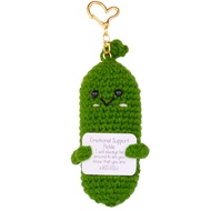 Funny Positive Crochet Cucumber Keychain Handmade Emotional Support Knitted Wool Cucumber Doll Keych