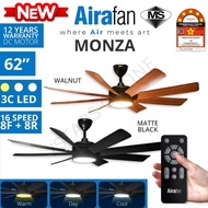 [SIRIM] AIRAFAN MONZA 62" 62inch 8 Blades Designer DC Ceiling Fan Kipas 风扇 with LED 16 Speed 8F+8R R