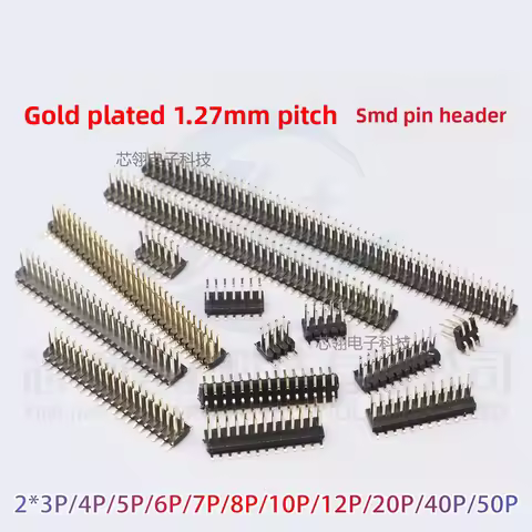 10PCS 1.27mm gold-plated SMD SMT 2*2/3/4/5/6/7/8/9/10/12/20/40/50P double row male PIN header 1.27MM