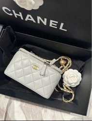 Chanel vanity case 金球長盒灰色