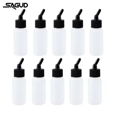 SAGUD Airbrush Empty Plastic Jar Bottles Pack of 10PCS SD-06P(SD-P-3010) with 30° Angle Adaptor Lid 
