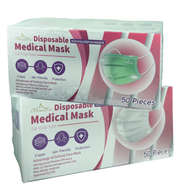 หน้ากากอนามัย แมสทางการแพทย์ หน้ากากอนามัยทางการแพทย์ เรือนแก้ว Disposable Medical Face Mask 3 ชั้น 50 ชิ้น สีเขียว / สีขาว 1 กล่อง แมสขาว แมสเขียว