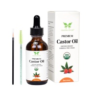 USDA Certified Organic Castor Oil (2 Oz with Essential Bundle - Eyebrow Kit) 100% Pure Natural, Chem