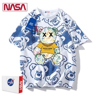 เสื้อยืดแขนสั้นผู้ชาย  นาซ่าแขนสั้นร่วมรุนแรงน้ำแบรนด์การ์ตูนเสื้อยืดพิมพ์เต็มหมีคู่ป่ากีฬาและการพัก