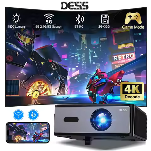 DESS 4K Decode Projector 1800 Lumens Full HD Video Audio Ultra-low Latency Dual WiFi Bluetooth Movie