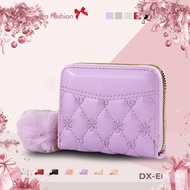 Sakurafashion Wallet For Woman High-End Patent Leather Fabric Hairball Pendant Trifold DX-E024