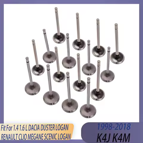 16pcs Engine Intake & Exhaust Valve Kit Fit 1.4 1.6 L K4J K4M GAS 98-18 For DACIA DUSTER LOGAN RENAU