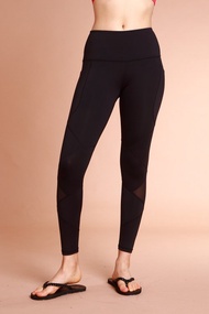 【換季特惠】#1316 高腰網紗微透膚口袋九分緊身褲 吸溼排汗-黑