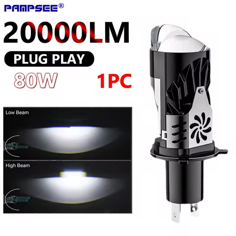 H4 LED Mini Projector Motorcycle Lens LED Car Headlight Bulb 20000LM 80W Auto Bulb H4 High Low Light