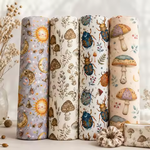 Pre-cut 1pc Mushroom Print Fabric - Measuring 19.68x57 Inches (50X145cm) Pre-Cut Polyester Fabric- S
