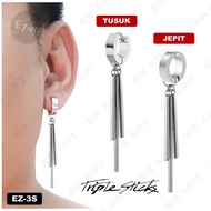 GANTUNGAN 1 Pcs EZ-3S Triple Sticks Tassel 3-Bar Clip-on Earrings Korean Punk Style KPOP Stainless S