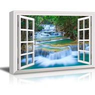Canvas Printing Wall Art WallPictures Paintings Window Frame Style Wall Decor Cascading Waterfall in
