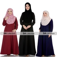 Jubah Muslimah Dewasa Wanita Set Como Crepe S - 3XL Kaftan Plain Baju Batwing Long Sleeve