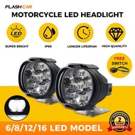 2pcs 6 LED Motorcycle Spot Light Buld Fog Light 12V Motor Car Universal Waterproof Front Spot Light