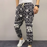 Men's Harem Pants, Chinese Style Lantern Cut Elephant Ankle Pants Tied Long Pants