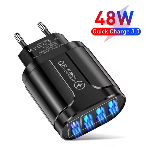 48W Fast Charging Europe EU US Plug USB Charger 4 Ports Quick Charger 3.0 USB Mobile Phone Travel Ch