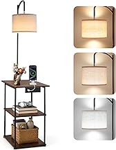 VEVOR Floor Lamp with Table, Narrow 3-Tier End Table with Open Shelves & 3 Color Temperature Lightin