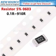 [100pcs] 0603 SMD Resistor 5% 1/10W 0.1R 910R 0.22R 0.33R 0R 1R 1.5R 3.3R 4.7R 3.3R 10R 22R 33R 47R 
