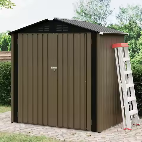 6x4 FT Outdoor Storage Shed, Tool Storage Shed with Sloping Roof and Lockable Door, Panel Protection