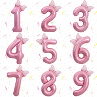 Number Balloon Set with Cute Pink Tone Bow for Girls with BB6 Adhesive Tape Hand Pump