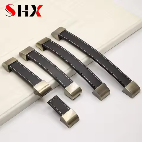 96mm-192mm Leather Handles Bag Handle Wardrobe Drawer Door Knob Brown Black Furniture Handle Shoe Ca