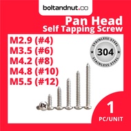 Phillips Pan Head Self Tapping Screw | SUS 304 Stainless Steel Grade A2-70 | M2.9 M3.5 M4.2 M4.8 M5.
