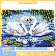 In stock-Latch Hook Kit, DIY Crochet Yarn Kits, 20.4 x 14.9 Inch Swan Lovers Rug Making Crafts for K