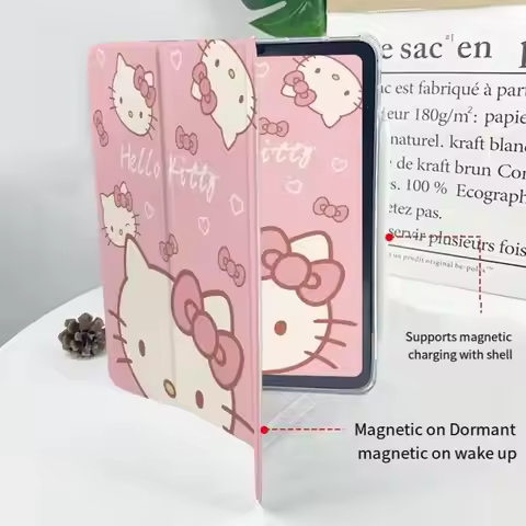 Kawaii Hello Kitty Pu Ipad Case for Ipad 2025 Pro2020 2021 2022 12.9 Air3 4 5 Cartoon Cover Anti-Fal