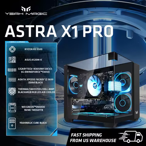 YEAH MAGIC AMD Ryzen 5 5500 Gaming Desktop 16GB(8G*2) DDR4 3600 1T NVME SSD 3050 Graphics card Win11
